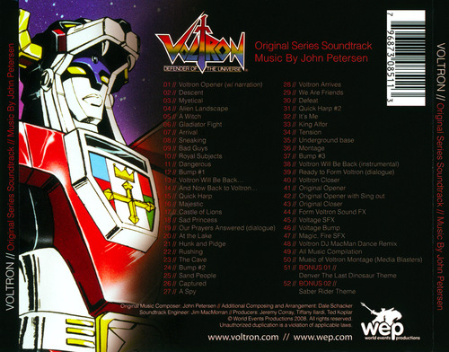John Petersen Voltron: Defender of the Universe Original Series Soundtrack back.jpg