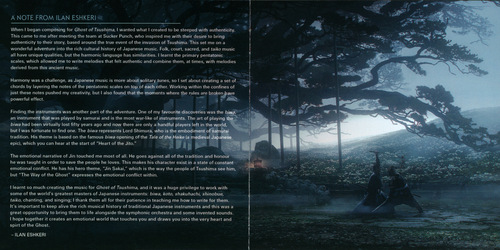Ilan Eshkeri & Shigeru Umebayashi Ghost of Tsushima Original Soundtrack Booklet p. 01-02.jpg